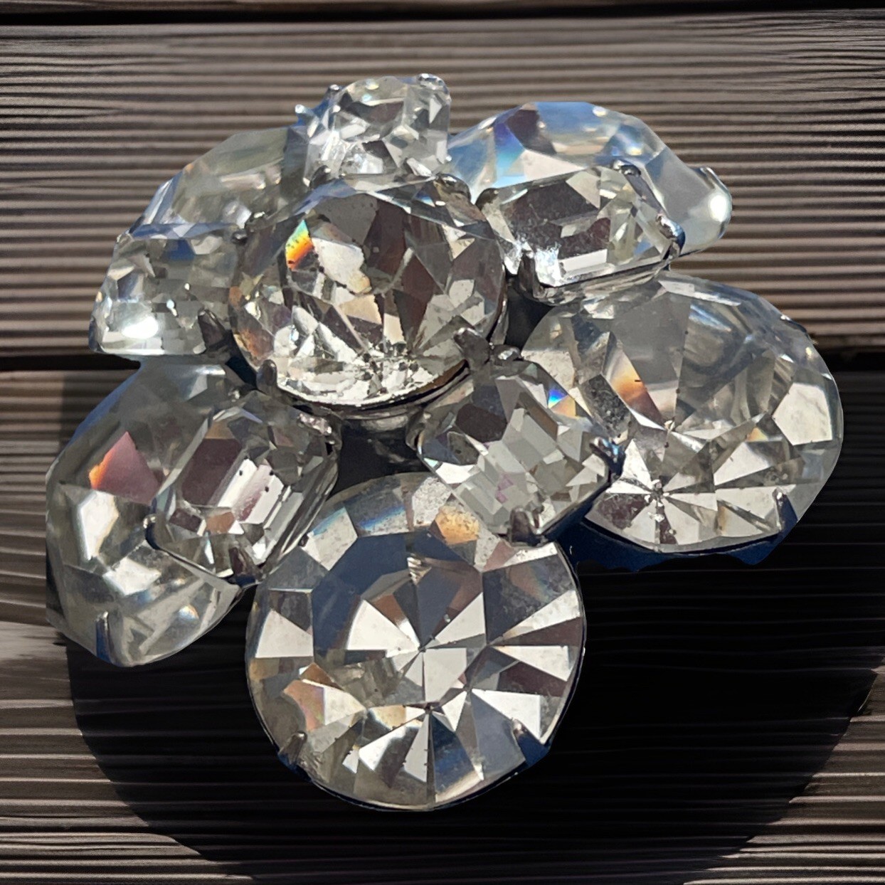 Kramer of NY Domed 1950s Brooch Emerald Cut & Large 1.5” Round Rhinestones E9