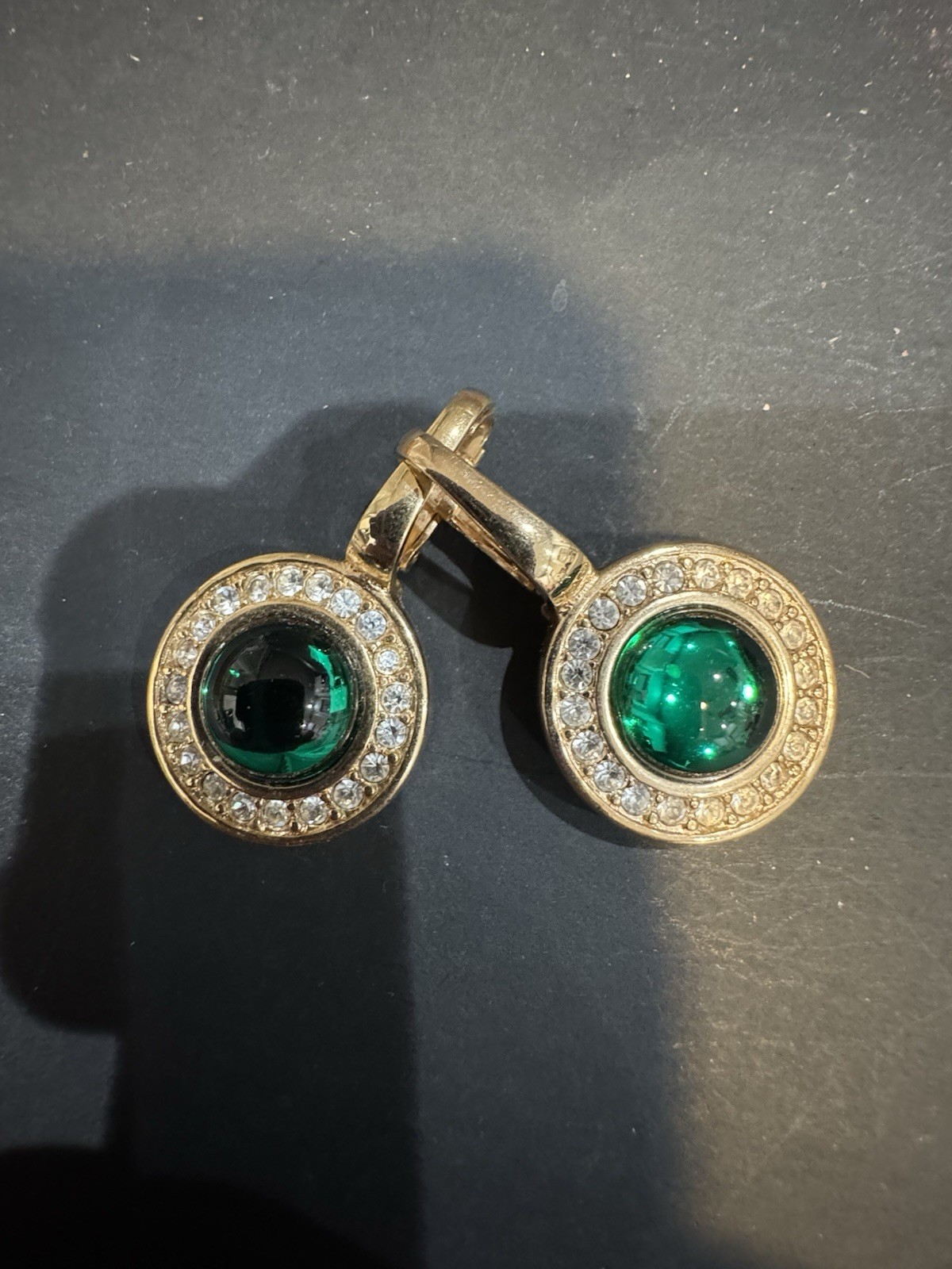 Vintage Jewelry Gorgeous Green & Rhinestone Dangle signed SAL S3