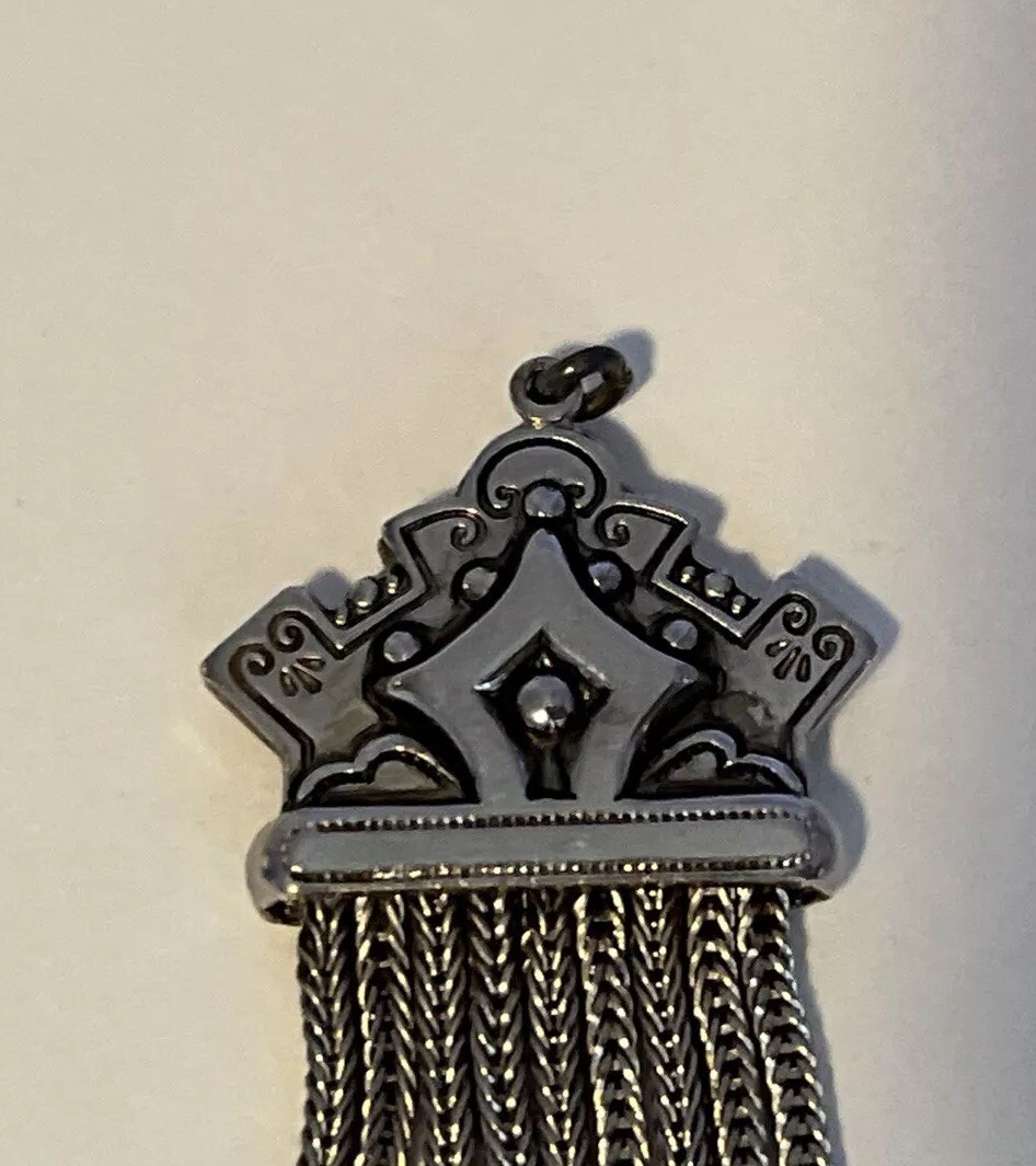 Vintage Silver Tone Tassel Pendant with Crown Top NO chain included