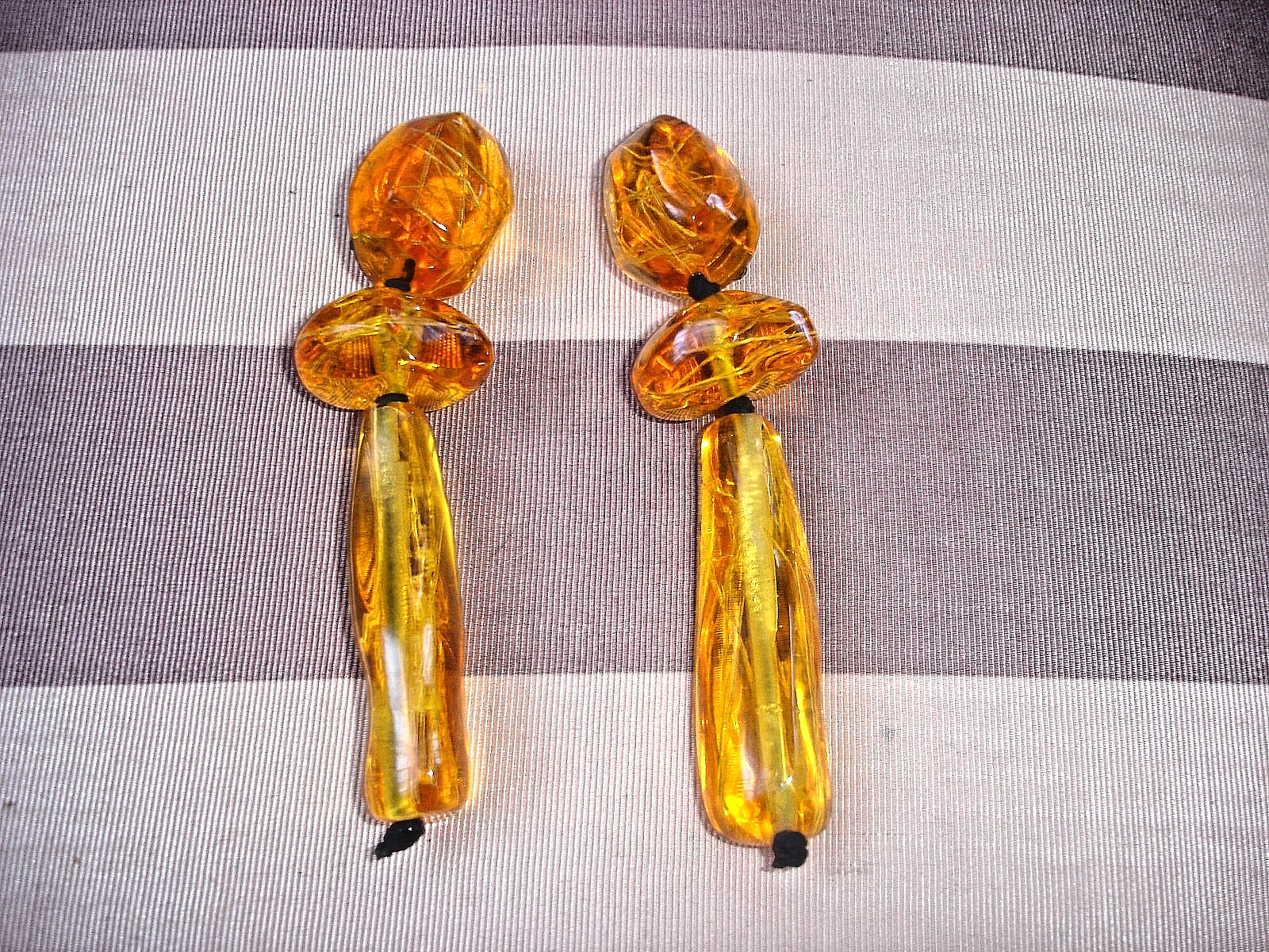 Vintage RARE Gerda Lynggaard Monies HUGE 4 Inch Amber Resin Dangly Clip Earrings