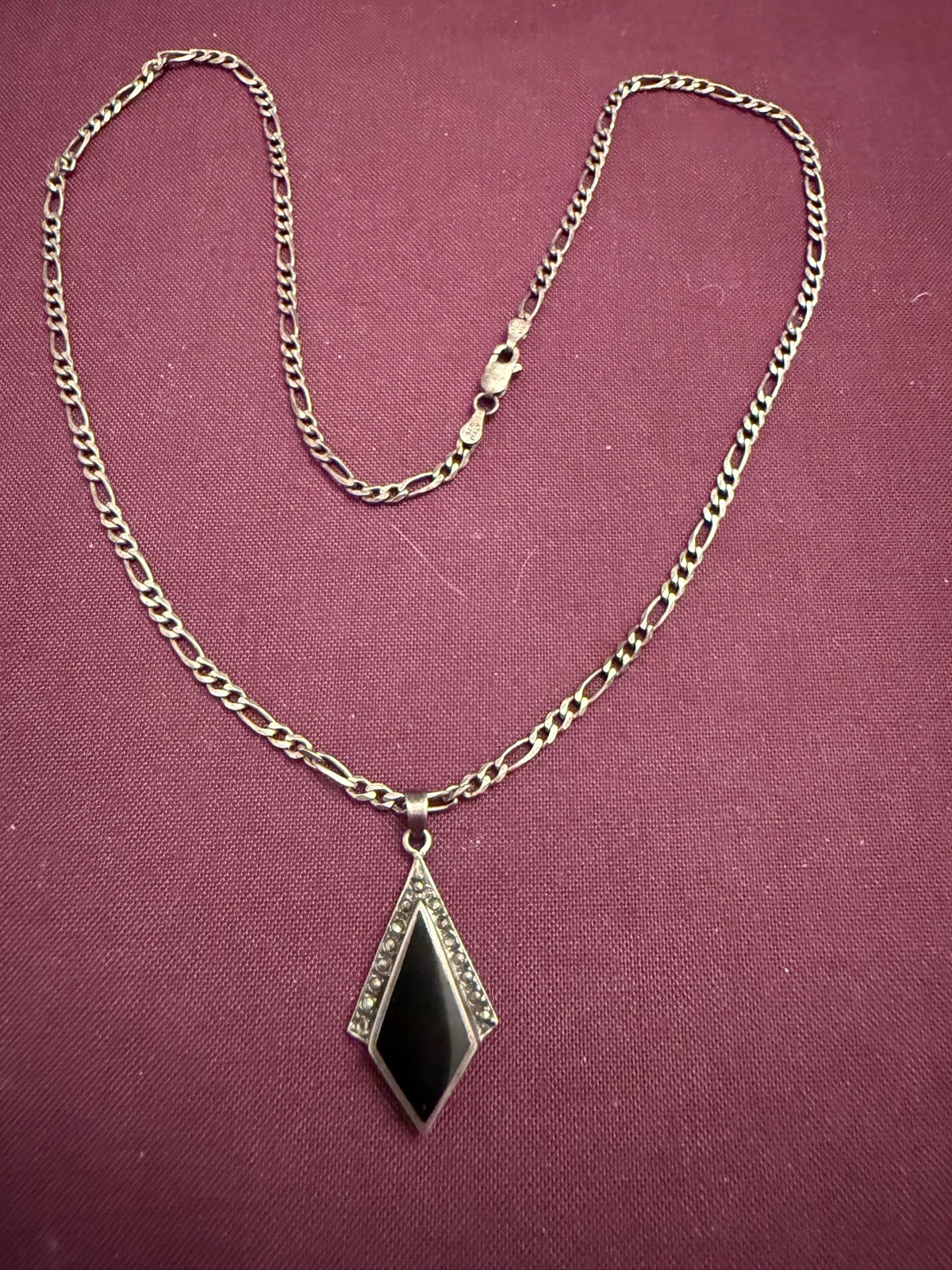 Vintage 925 Sterling Silver Lozenge Onyx Pendant (no chain)