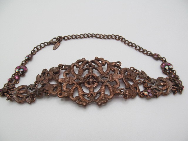 Vintage VCLM Stunning Sparkling Pink Magenta Crystal Crest Link Choker Necklace