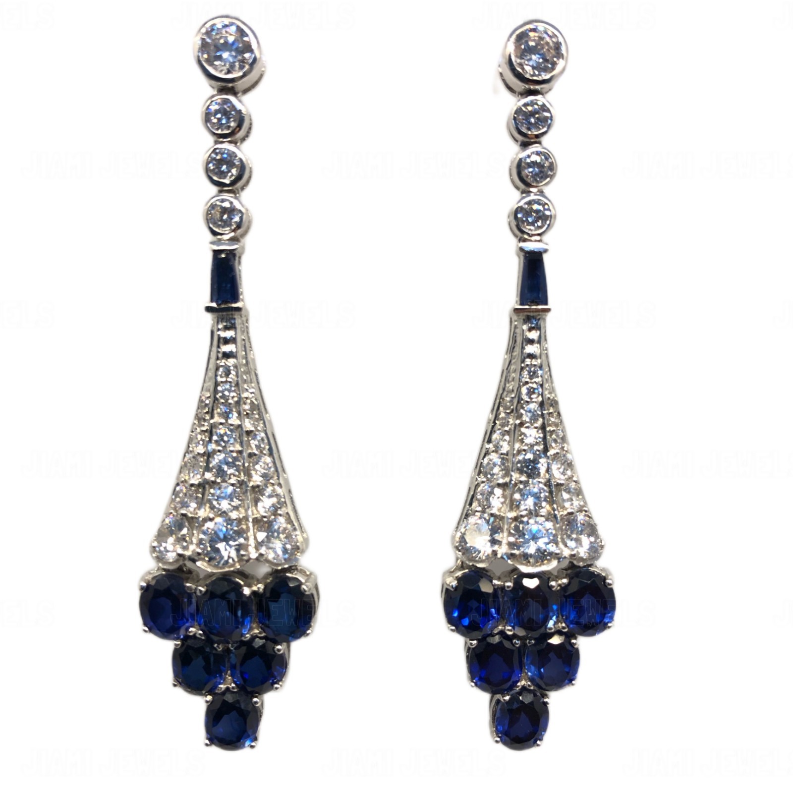 Art Deco Simulated Diamond Blue Sapphire Chandelier Drop Earrings 925 Silver