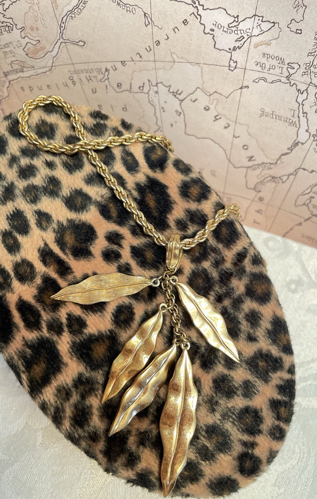 Vintage Monet Golden Leaves Articulated Pendant Dangles Shiny & Textured 17″ L
