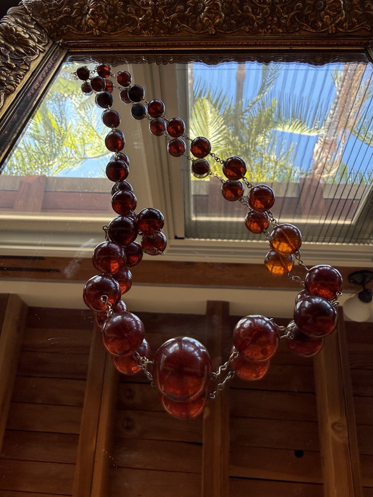 Vintage Catalin Cherry Amber Graduated Bead Necklace 27” 44g Original Hook Clasp