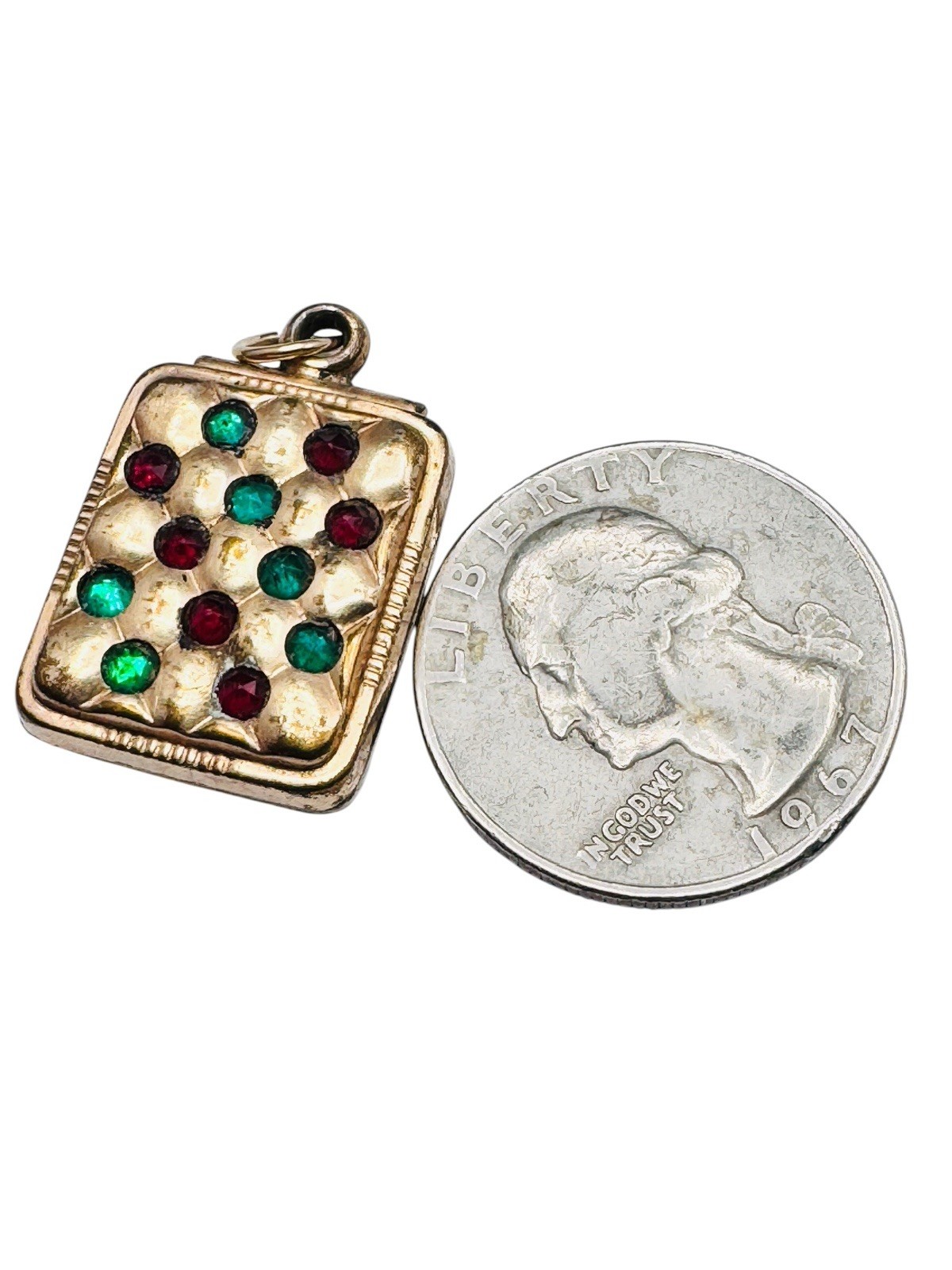 Antique Gold filled Green Red Paste Puffy Pendant
