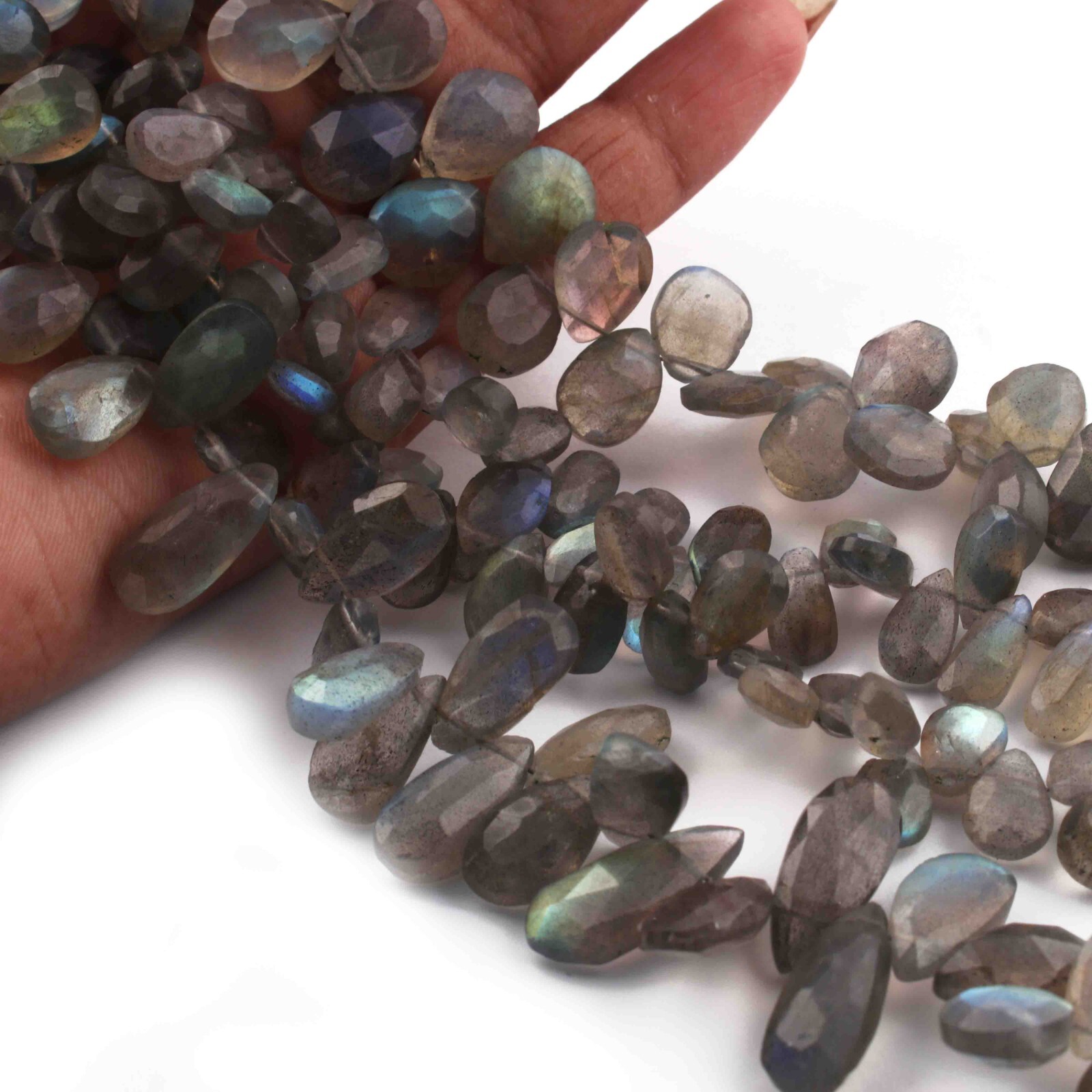 1 Strand Labradorite Faceted Pear Briolettes – Labradorite Pear Briolettes 8mm