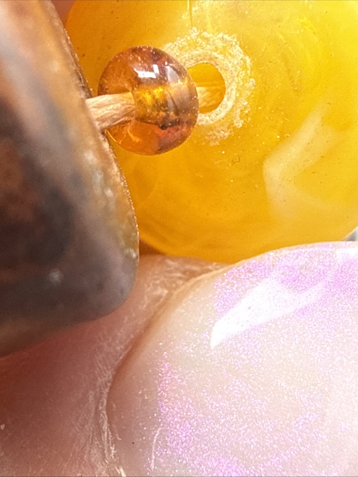 Vintage Yellow Amber Resin Bead Necklace 24”