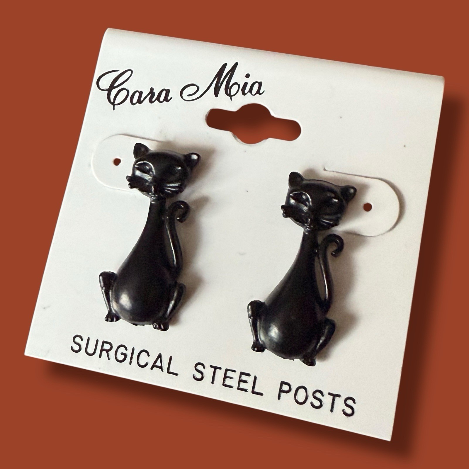 Black Cat Earrings Siamese Vintage Pierced Y2K Cara Mia New Old Stock Halloween