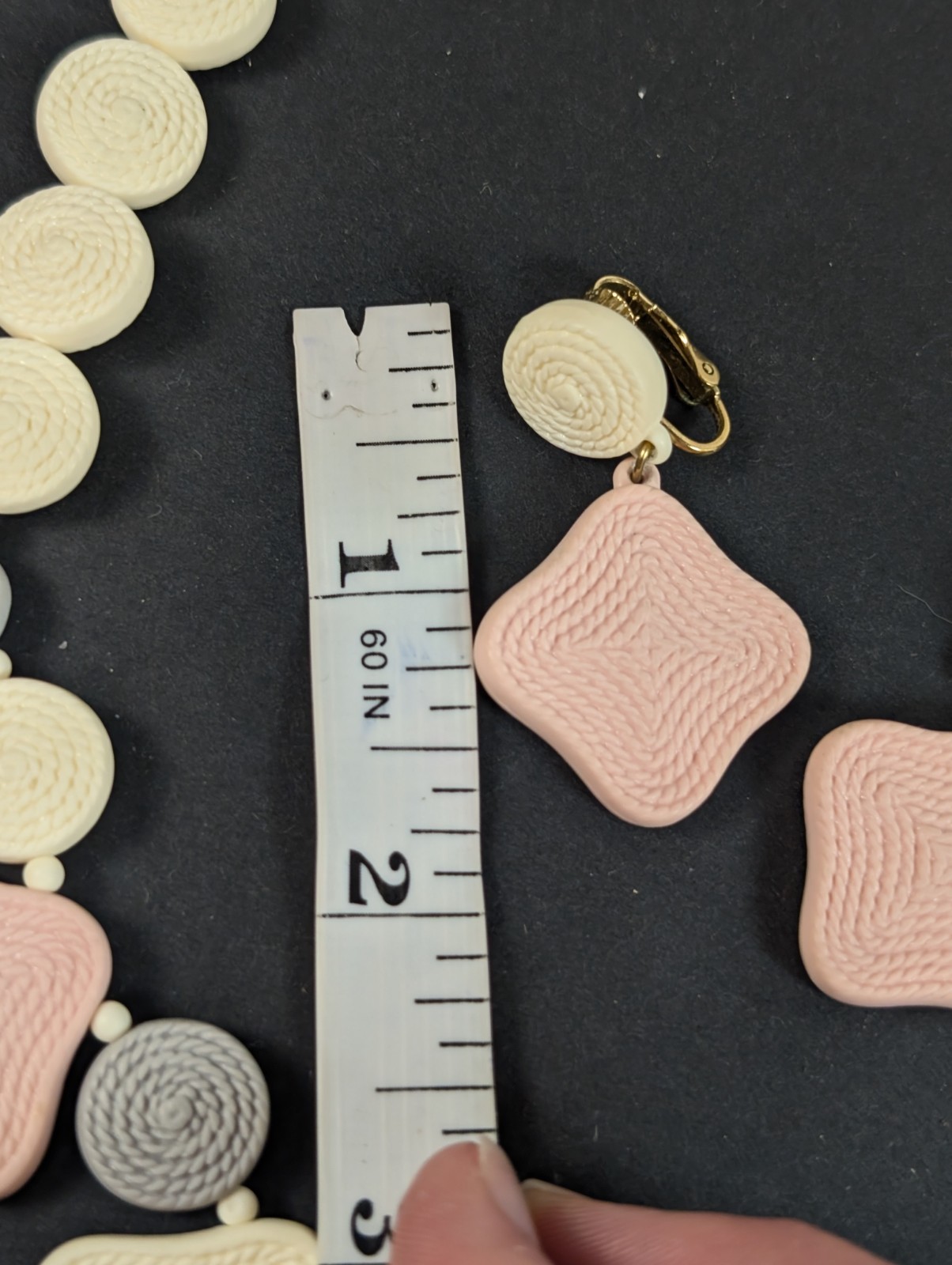 Vintage 80’s 90’s Jewelry Set Pastel White Purple Pink Beaded Rope Shaped Dangle
