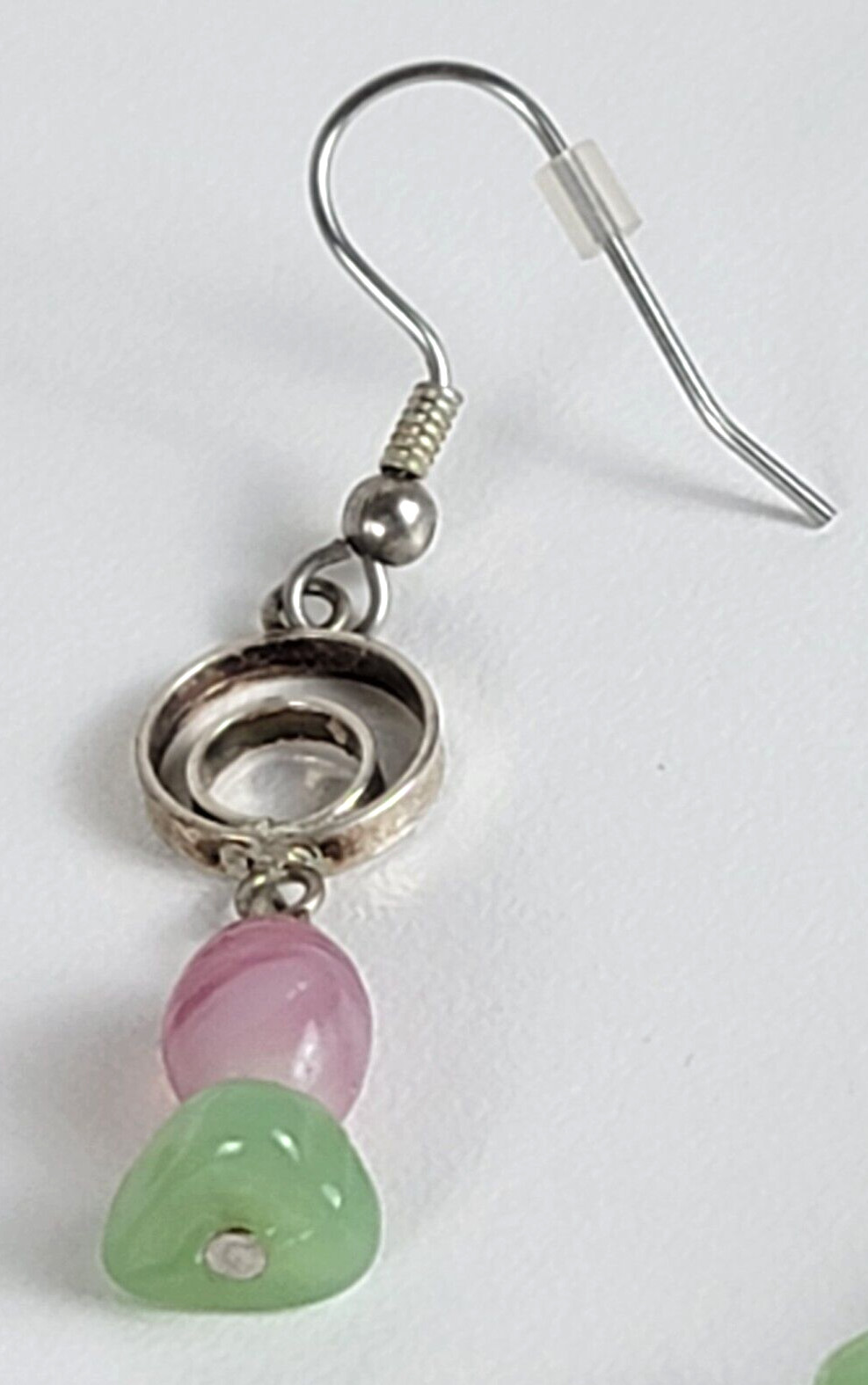 Vintage Pastel Pink And Green Glass Wire Beaded Necklace And Earrings Set 17″
