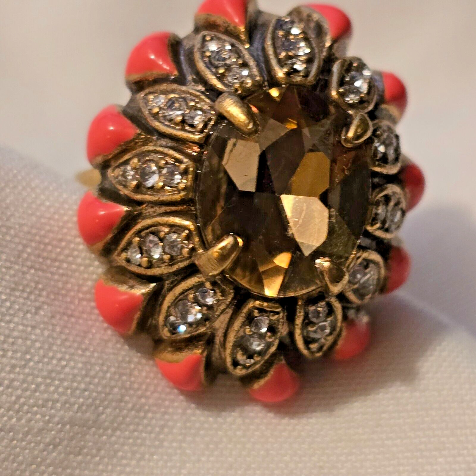 Stella and Dot ring orange brown clear rhinestone one size