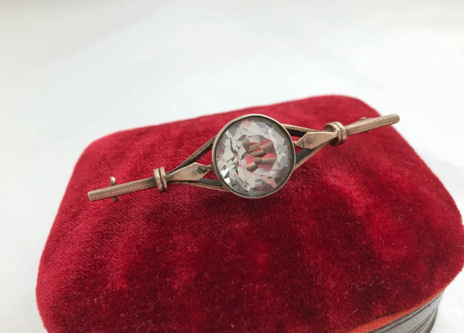 Estate Jewelry Soviet Vintage Brooch Gilt Sterling Silver 875 Rock Crystal USSR