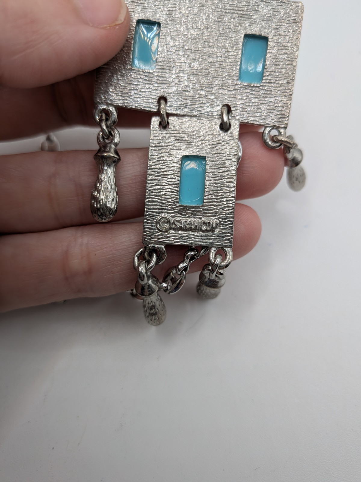 Vintage 1971 SARAH COVENTRY Folklore Silver Tone Simulated Turquoise Pendant