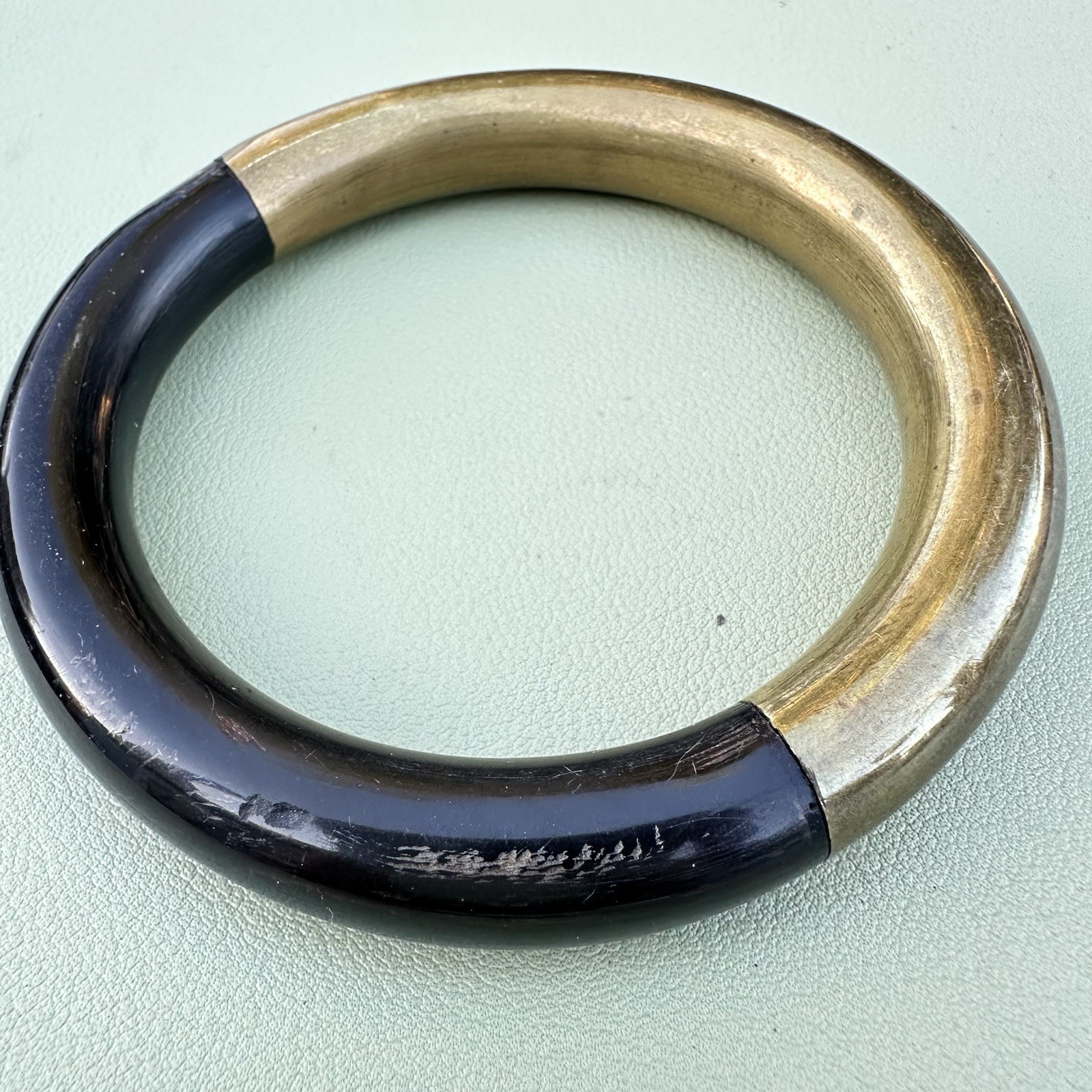 Vintage Black Coral Bangle Bracelet Brass Organic Material Modernist Sculptural