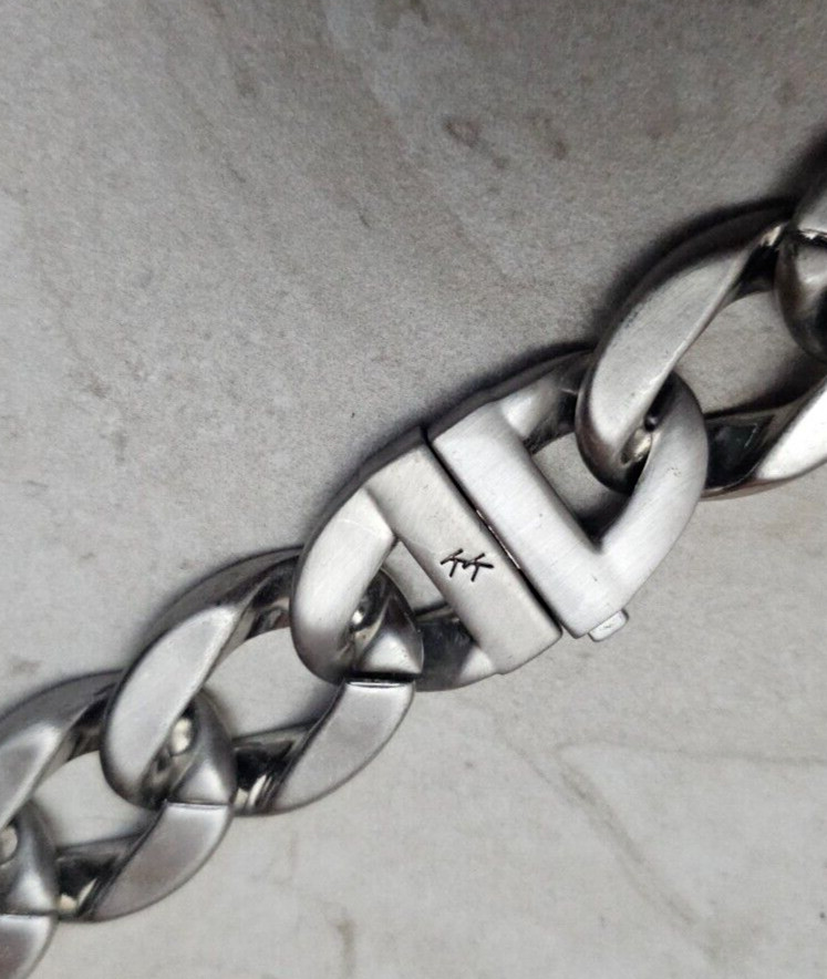 Vintage Silver tone White Enamel 3/4″ Wide link Necklace 19″