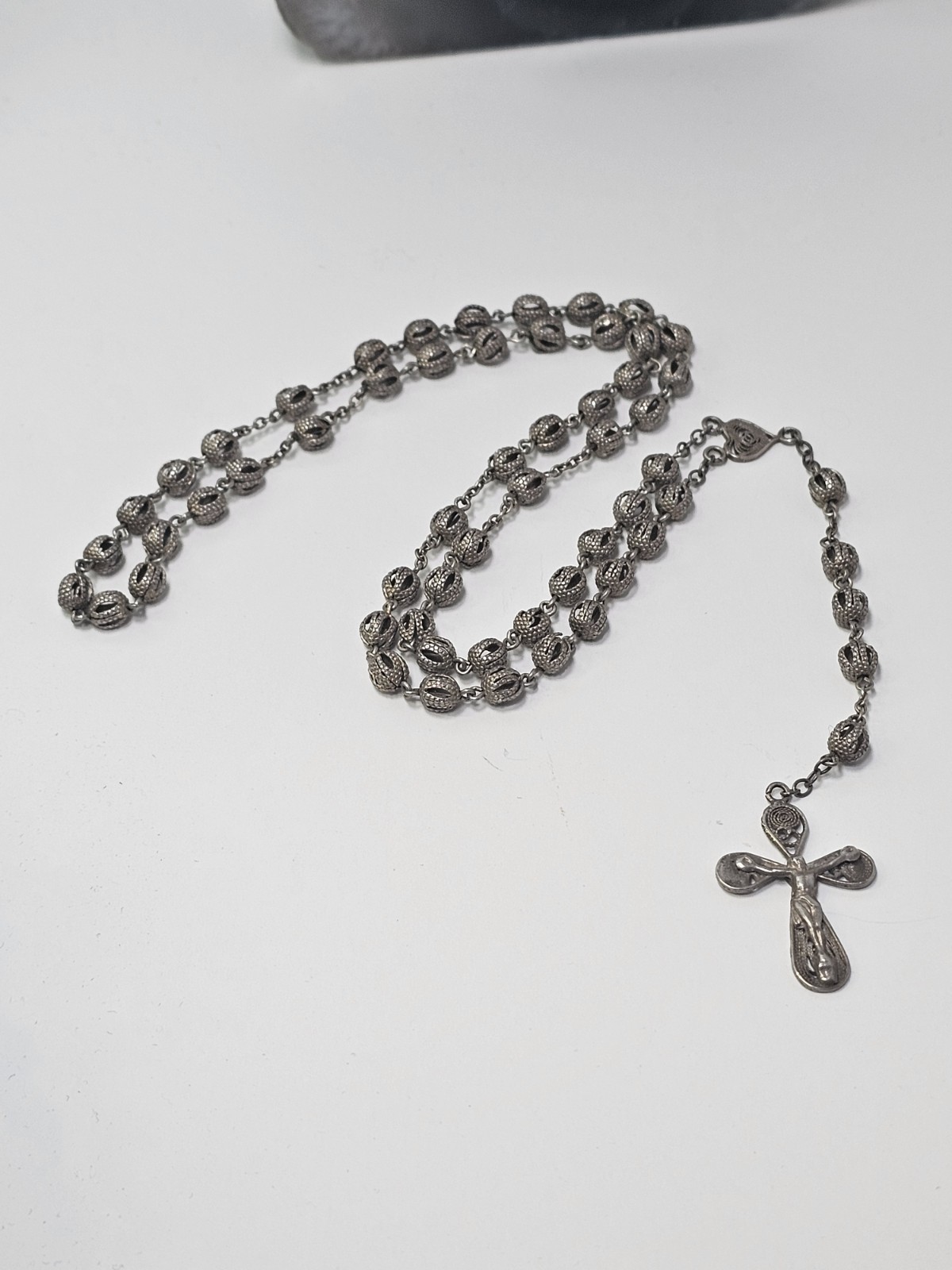 Antique 800 Silver Roman/Italian Filigree Rosary With Case
