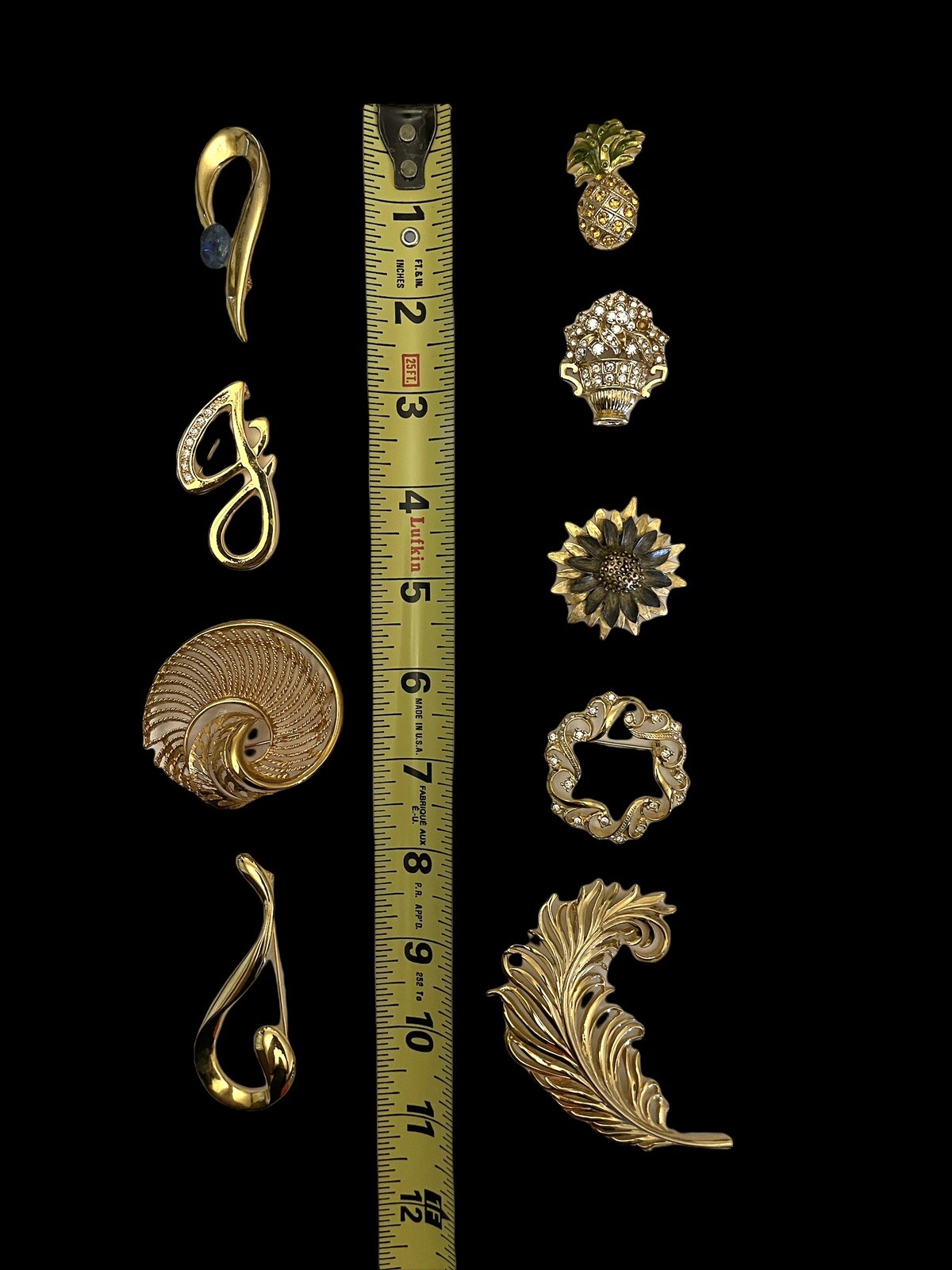 Vintage Gold Tone Rhinestones Filigree Costume Jewelry Brooch Pins Lot