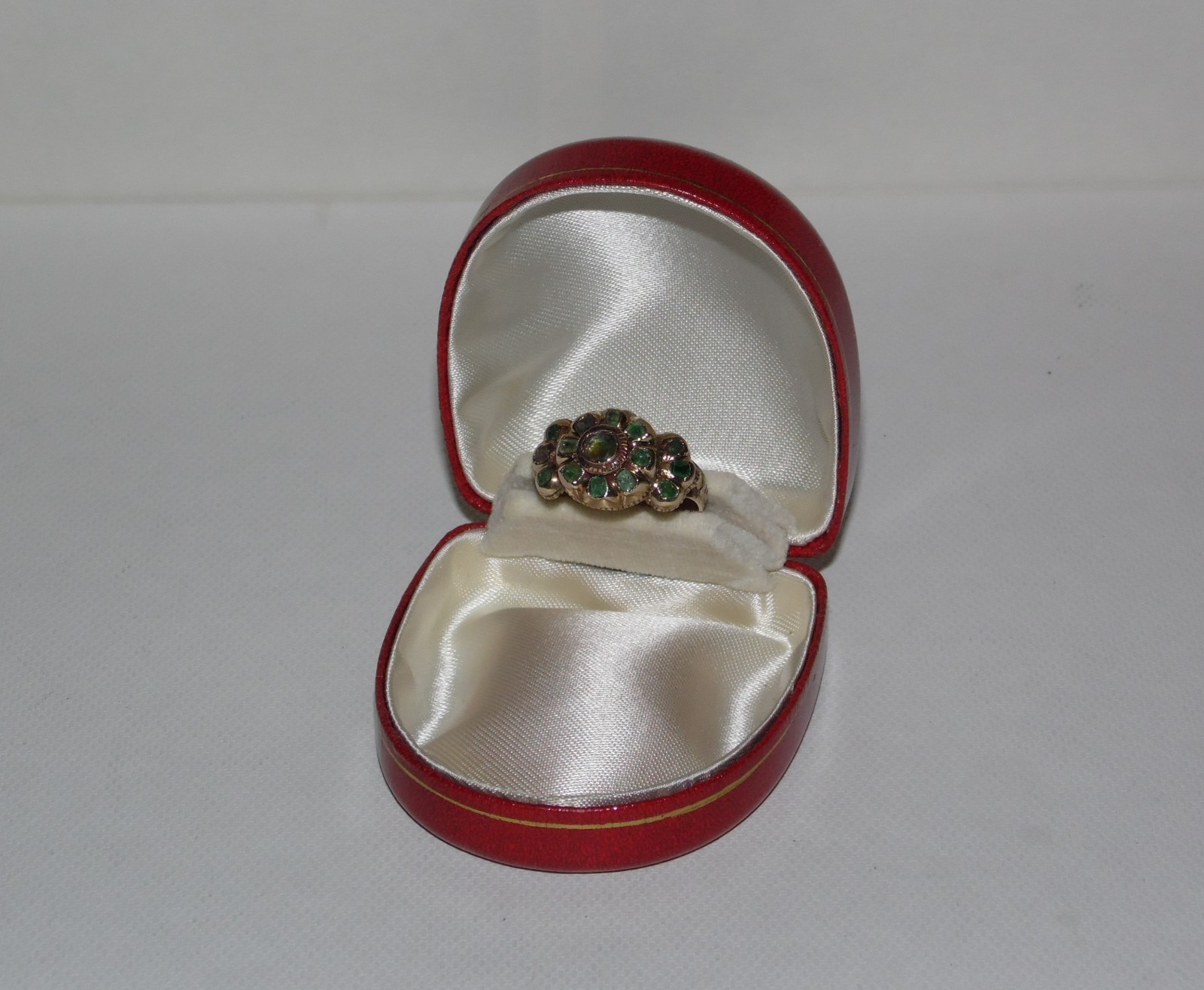 Antique 18th Century 14k GOLD Italian Floral Green Cluster Ornate Band Ring