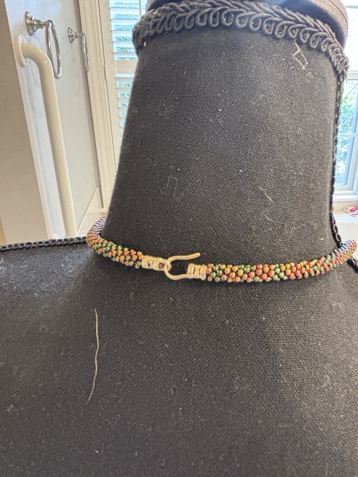 Vintage Handmade Seed Bead Necklace With A Gold-Toned Hook And Eye Clasp