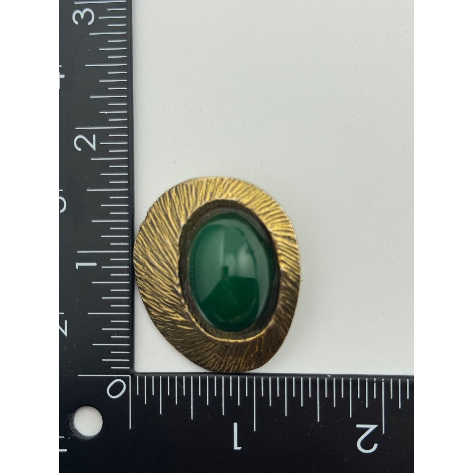 Vintage Zentall Gold Tone Green Cabochon Brooch Pin