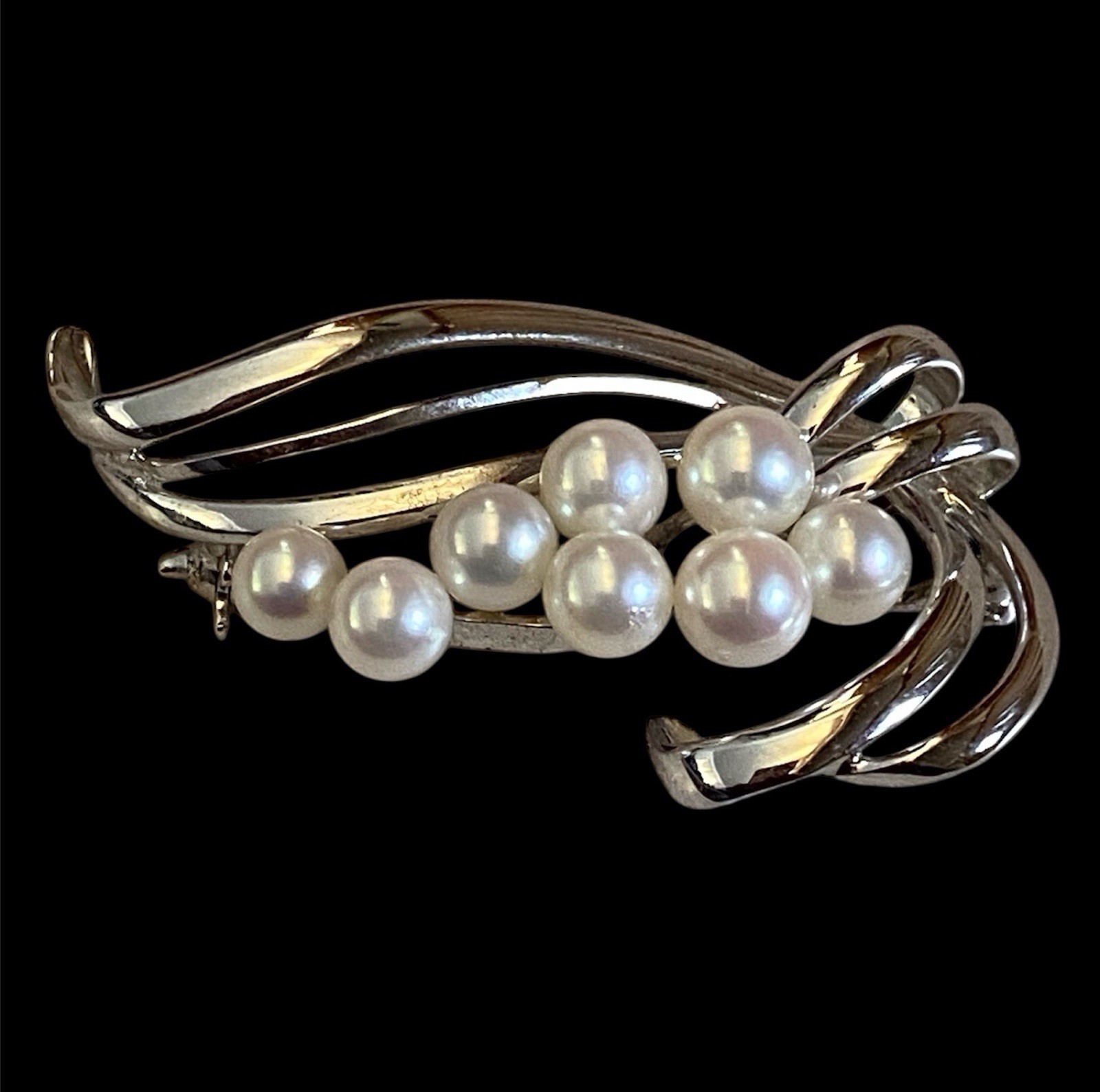 Mikimoto Akoya Pearls Sterling Silver Brooch 8Grams