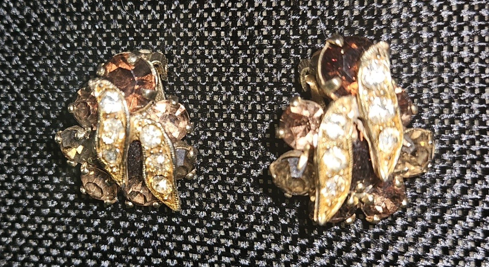 Vintage Signed WEISS Amber Topaz and Clear RHINESTONE Clip Earring
