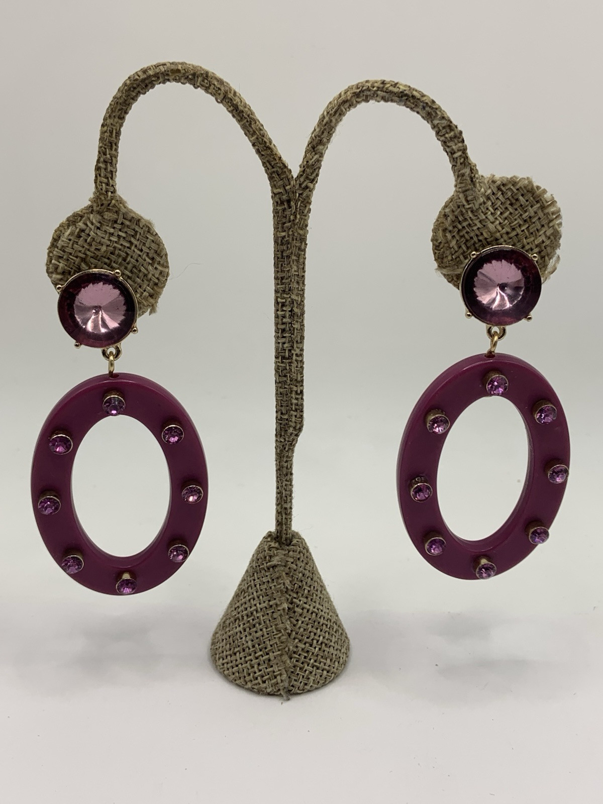 Sugarfix Purple Acrylic Rhinestone Oval Dangle Earrings
