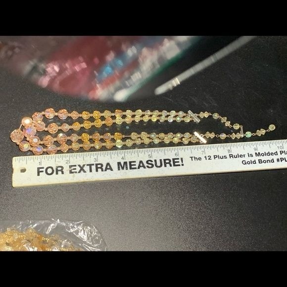 Vintage Faceted Crystal Bead Necklace With Aurora Borealis Finish 24″