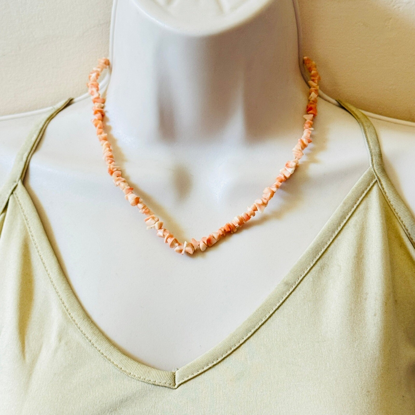 VTG Mediterranean Pink chip Coral Natural Necklace dainty Genuine Italy 17″L