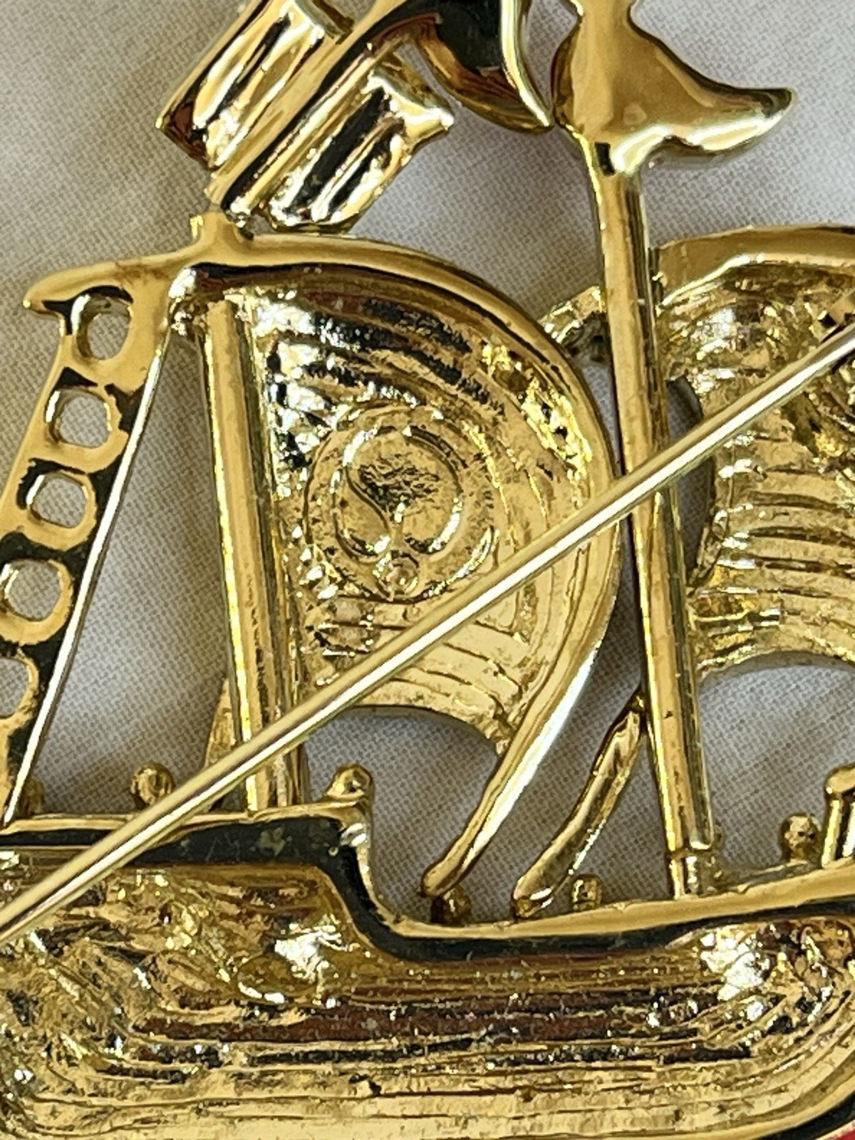 Vintage Clipper Ship Brooch by St John Enamel and Rhinestones Nautical Style