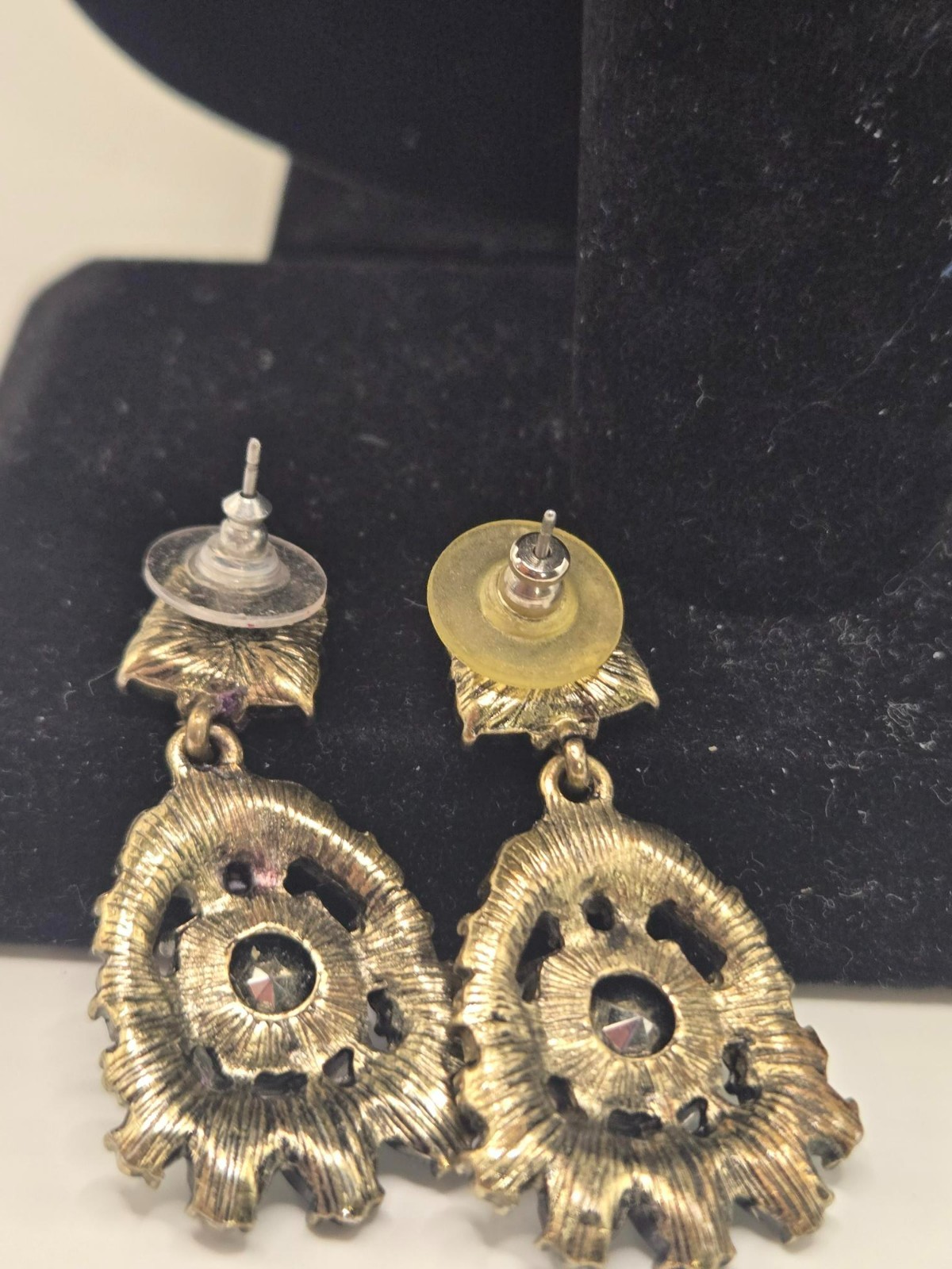 Vintage Clear Rhinestone Cluster Teardrop Drop Dangle Post Earrings Pierced Brid
