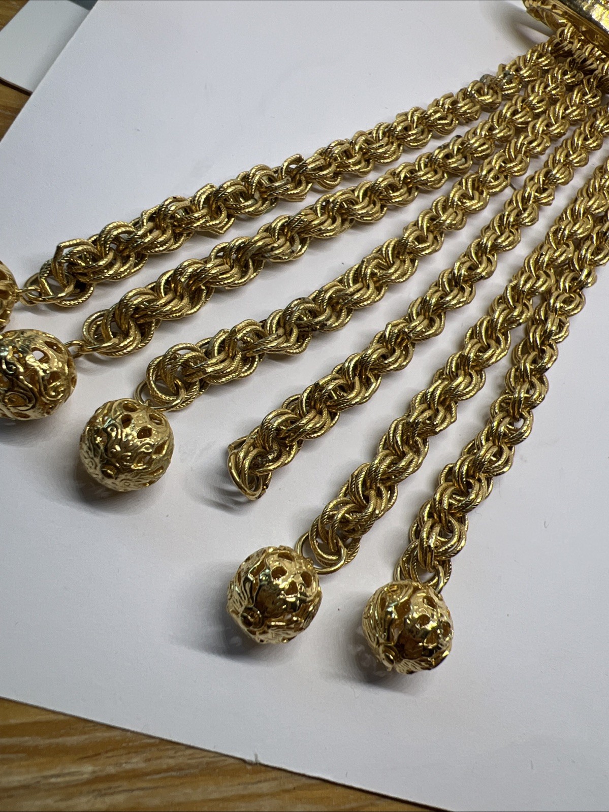 French Couture Gold Plate Etruscan Lariat Statement Necklace