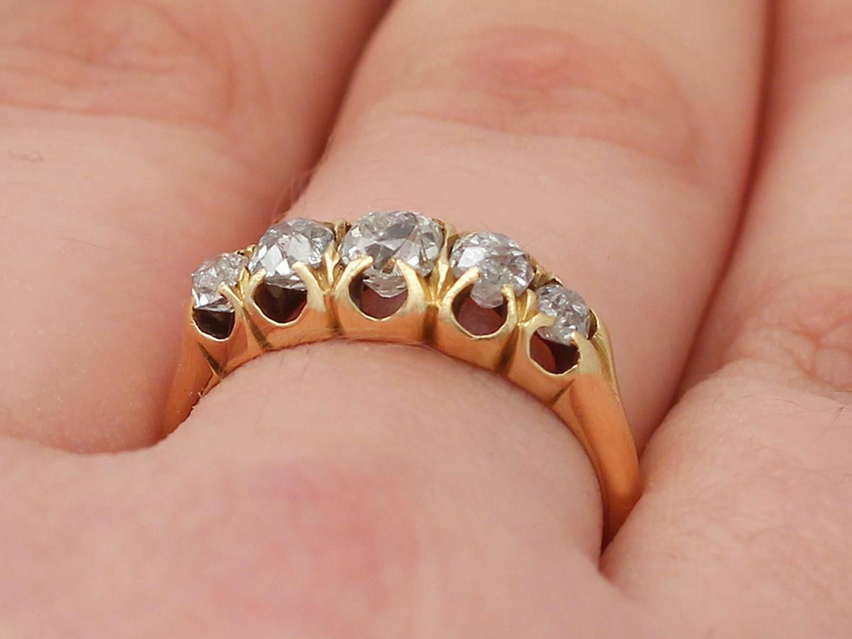 Antique Victorian 0.78Ct Diamond & 18k Yellow Gold Five Stone Ring – Size 5.125