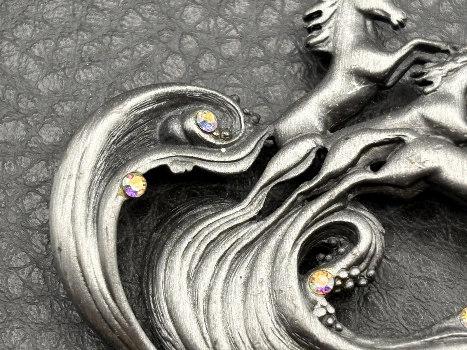 VTG Horses Riding Waves Equestrian AJC Pewter Aurora Borealis Crystal Brooch Pin