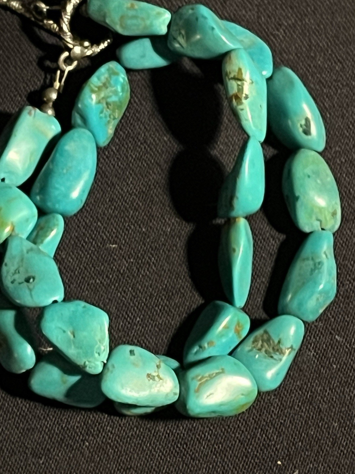 17” Strand Of Natural Turquoise Polished Nuggets..green/ Blue Tones Necklace