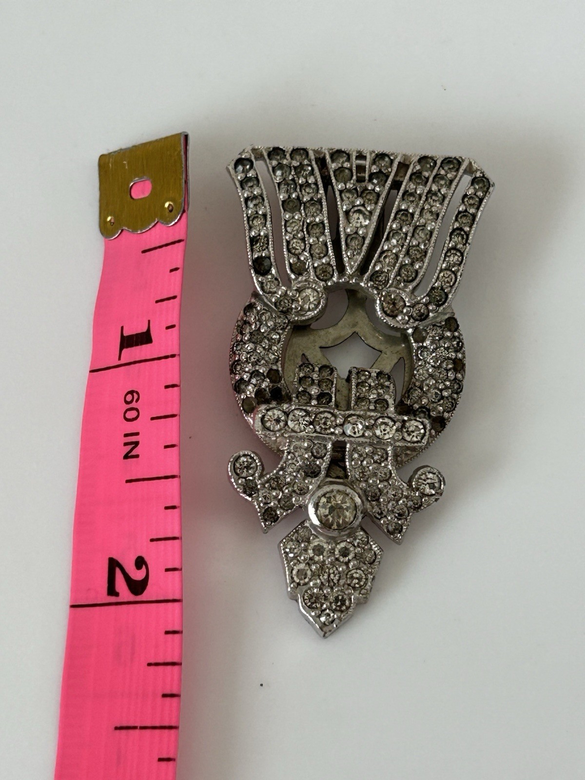 Vintage Art Deco Rhinestone Dress Clip Fur Clip Brooch Silver Tone 2”