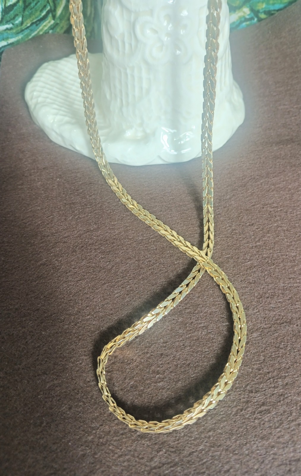 Vintage 10k Gold Plated Flat Spiga Wheat Franco Foxtail Chain Necklace 30″