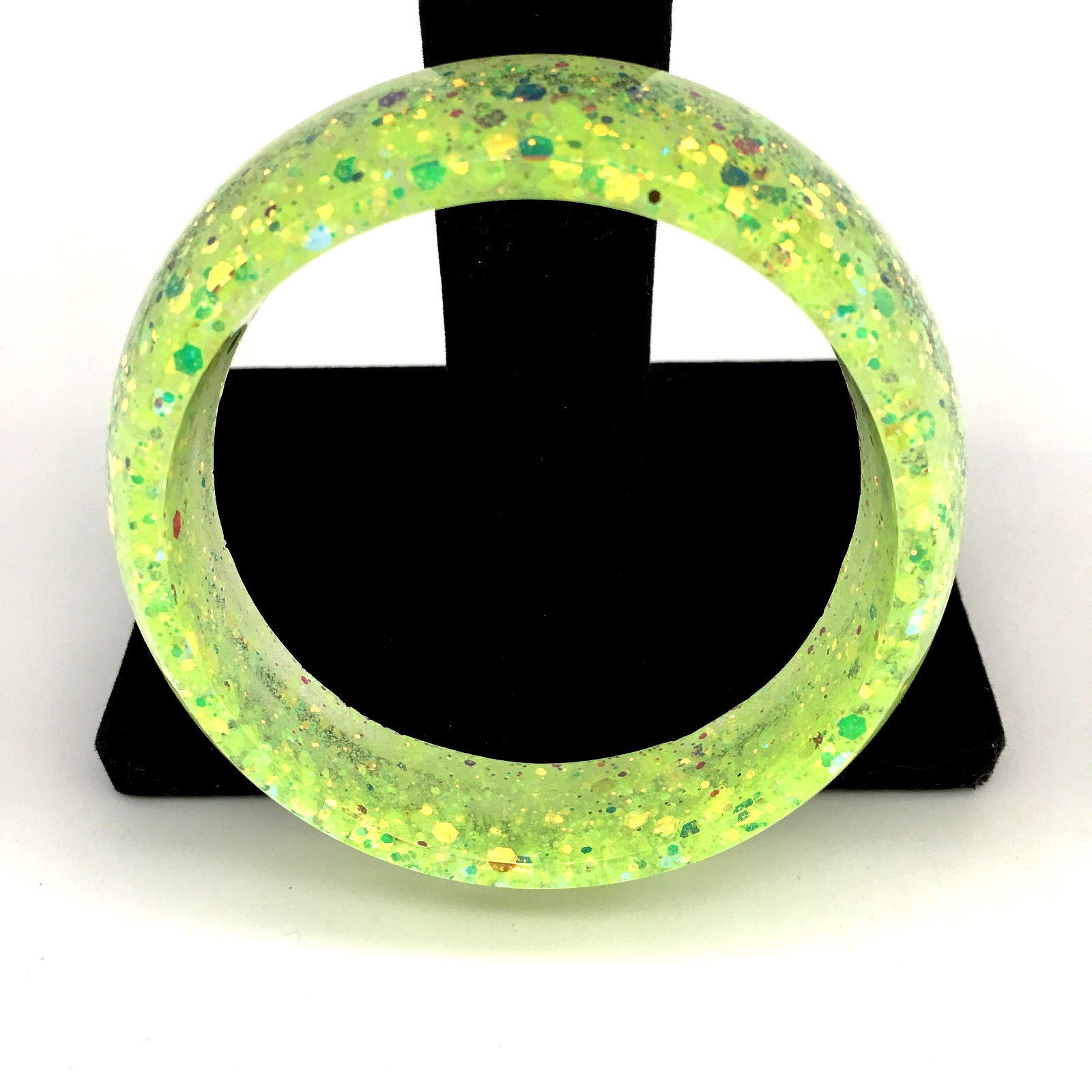 Artisan Bright Lemon Lime Gold & Green Glitter Tapered Lucite Bangle Bracelet