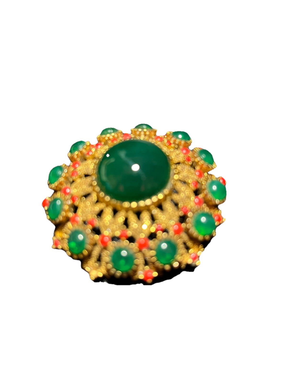 Vintage Signed SPHINX Gripoix Cabochon Peking Glass Brooch