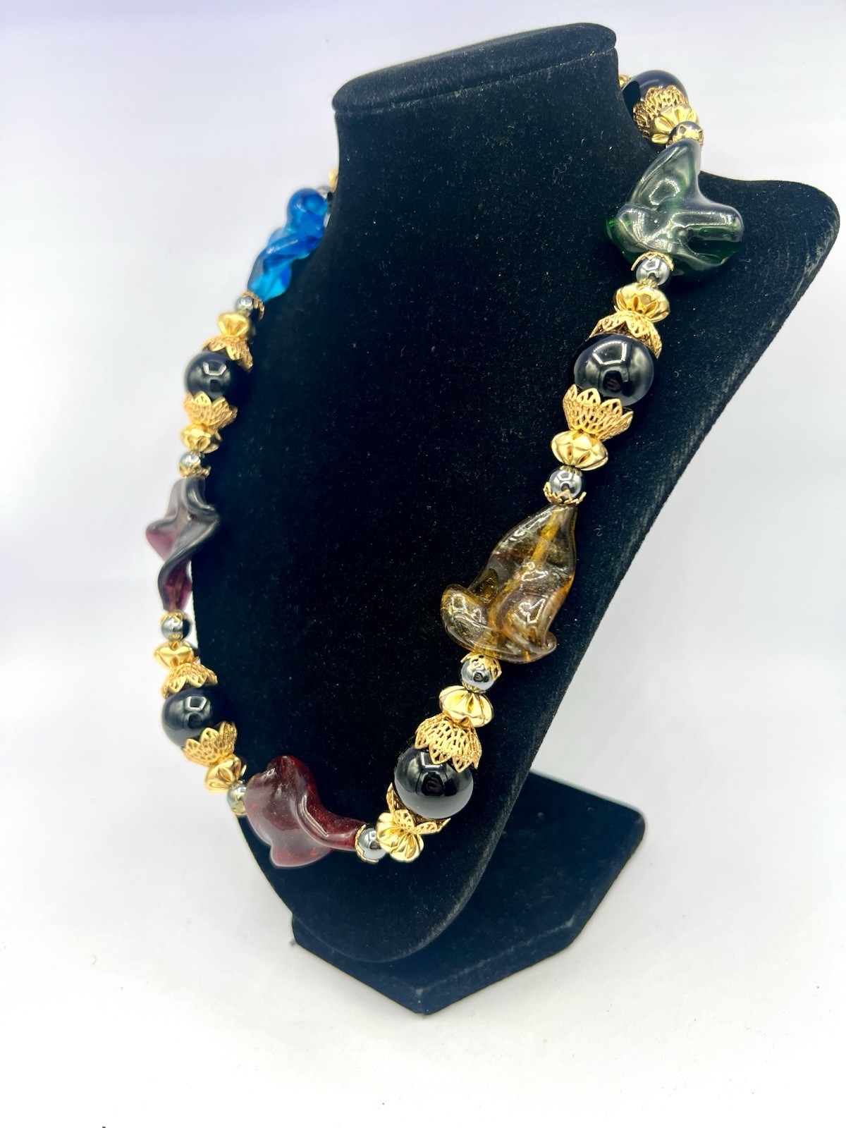 Vintage Chunky Colorful Handblown Glass Twist Necklace 16” RO-DO $200 NOS CB