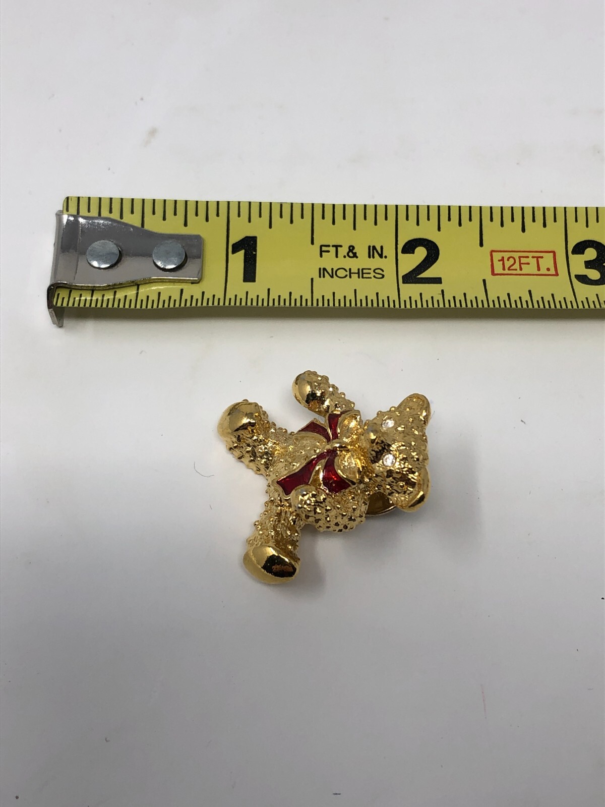 Vintage TEDDY BEAR Avon Christmas Gold Red Bow Pin Brooch Costume Jewelry