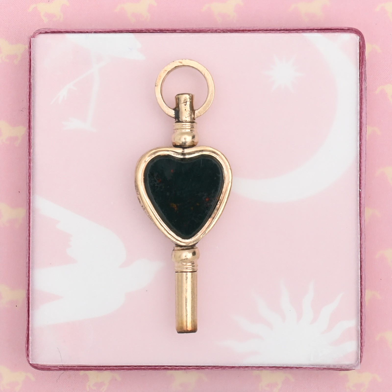 Antique Victorian Bloodstone Chalcedony HEART Key Fob Gold Filled Charm Pendant