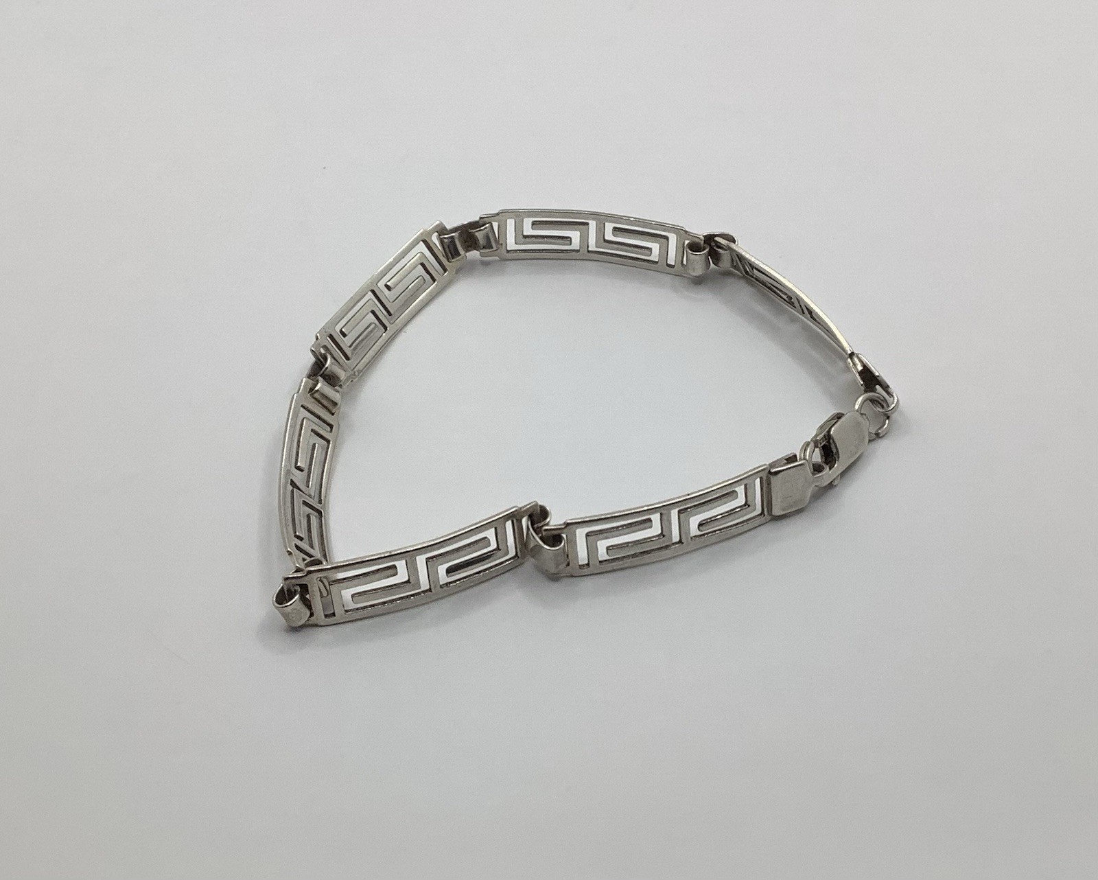 Vintage Signed MF 68 925 MEX Sterling Silver Greek Key Link Bracelet