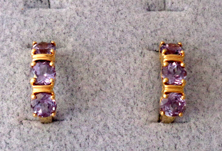 Gemstone Earrings Sterling Silver Gold Wash Hoop Possible Purple Violet Sapphire