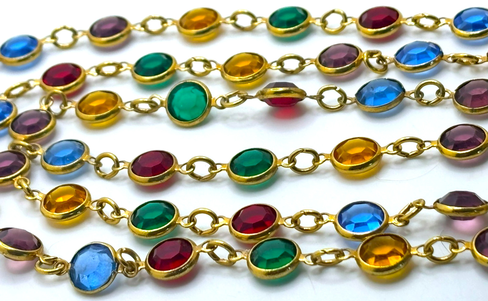Vintage 1980s MULTICOLOR Faceted Bezel Set AUSTRIAN CRYSTAL 36″ NECKLACE