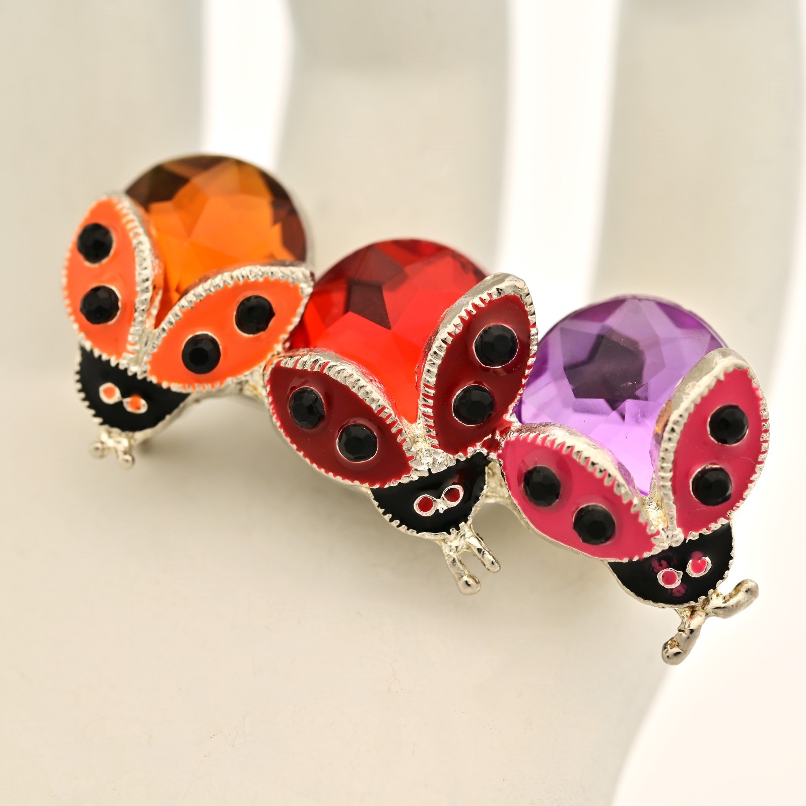 TANYA CREATIONS Original Vintage Rhinestone Enamel Estate Ladybug Brooch Pin