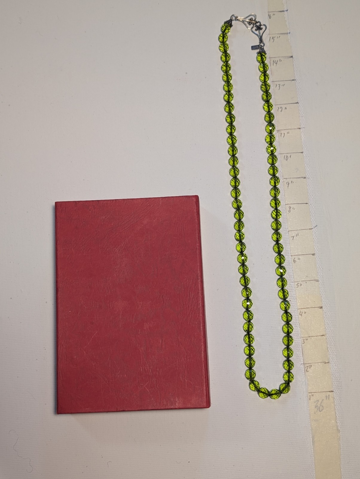 16″ Vtg Green Glass Beaded Necklace Flower Clasp Morocco