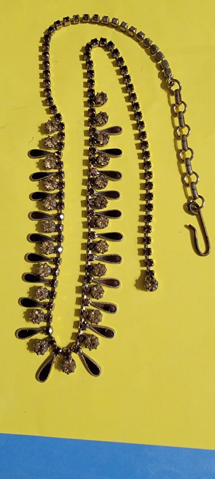 Vintage black glass and rhinestone collar fringe necklace