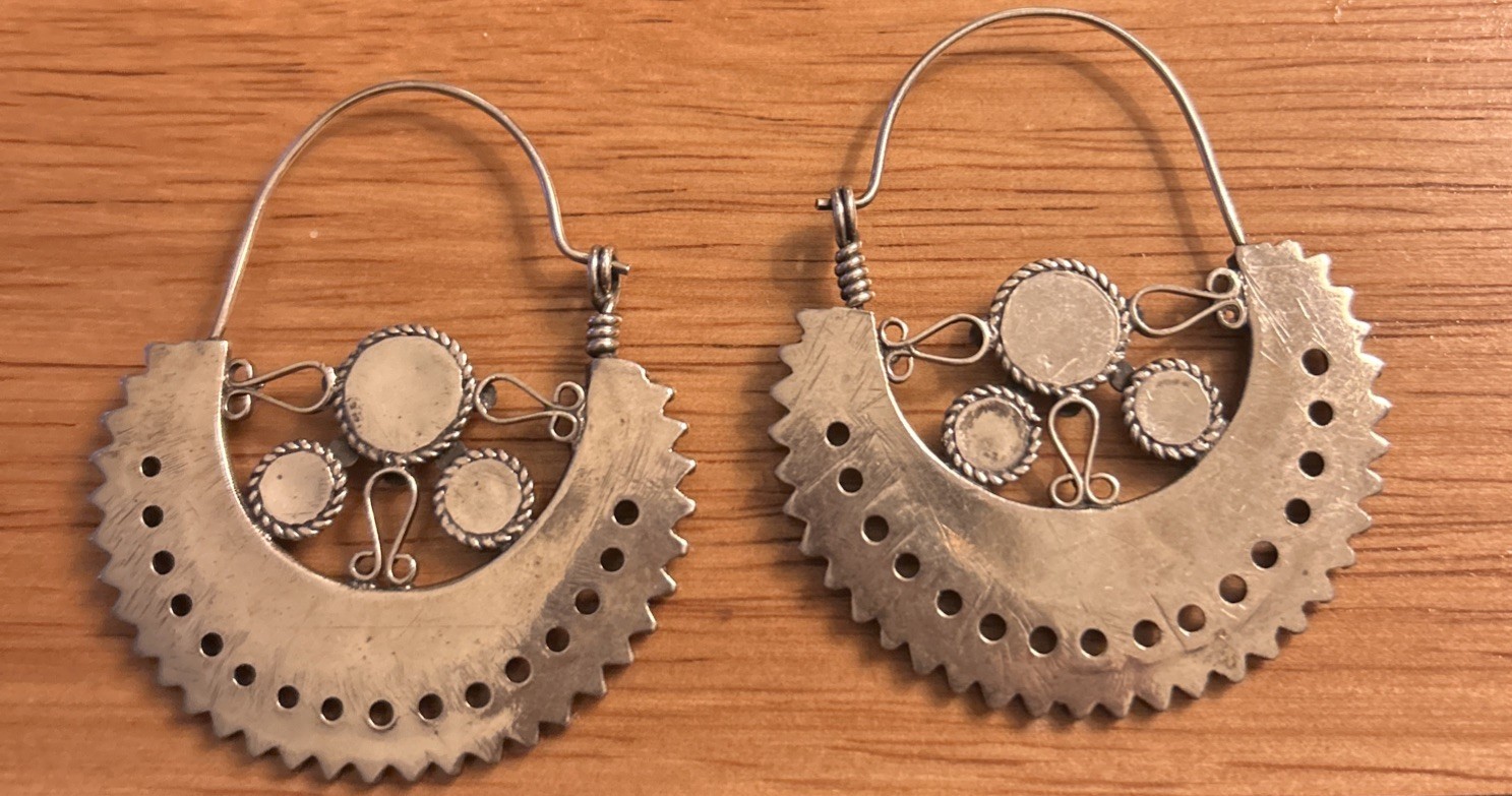 Vintage Morocco silver black onyx ornate tribal Dangle earrings 900